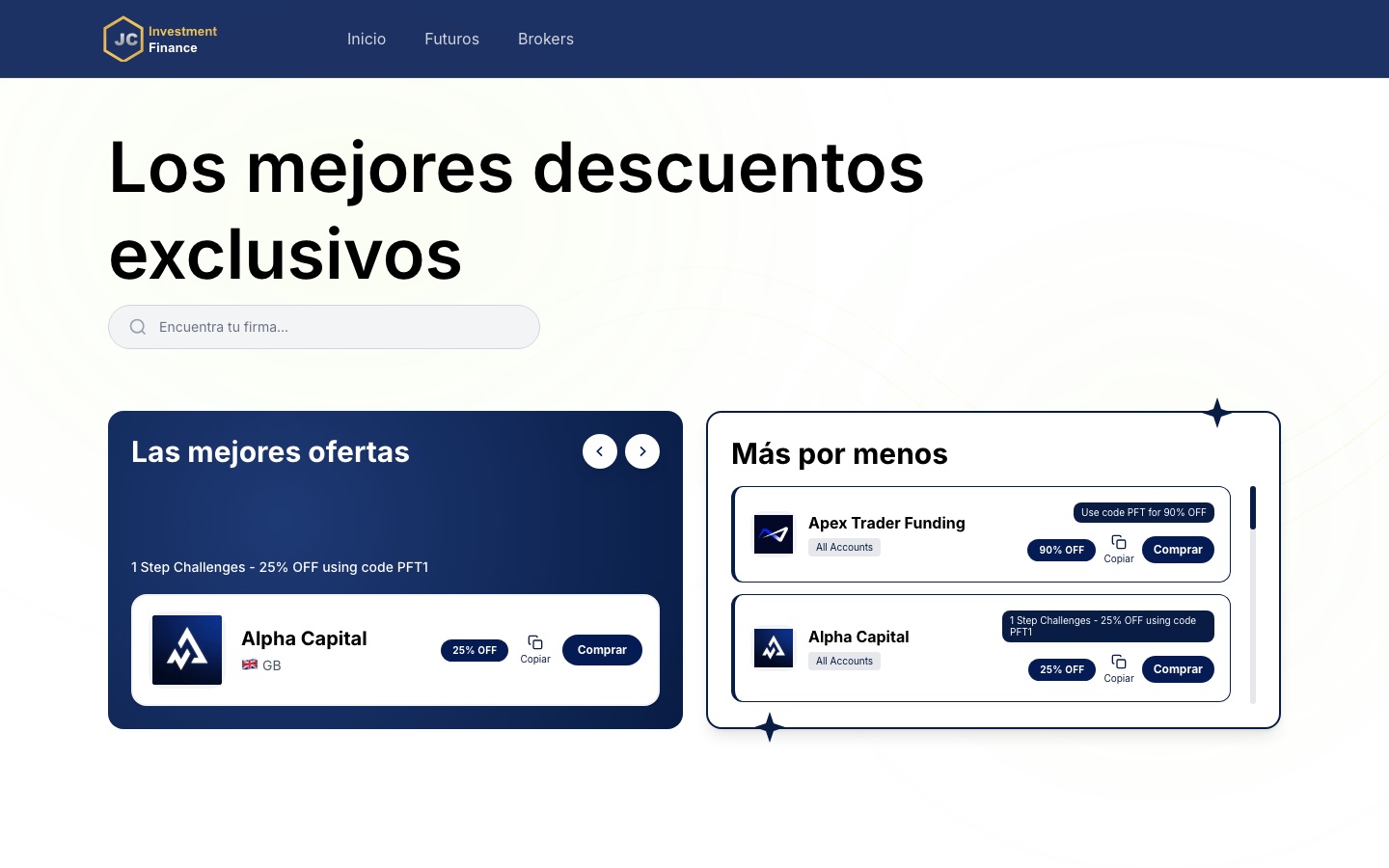 JC Investment - Plataforma comparadora de cuentas de fondeo y brok